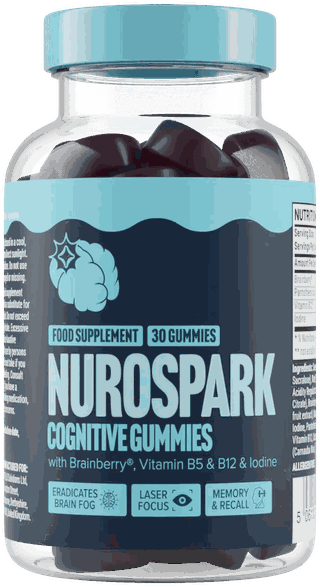 Frasco de Nurospark Cognitive Brain Gummies com 30 gomas, Brainberry®, vitaminas B5 e B12 e iodo