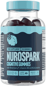 Frasco de Nurospark Cognitive Brain Gummies com 30 gomas, Brainberry®, vitaminas B5 e B12 e iodo